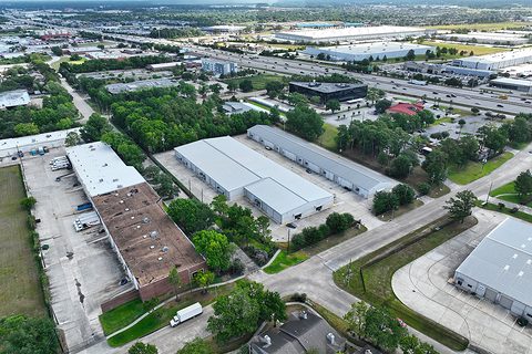 Aerial view of industrial buildings in the Houston Woodlands portfolio