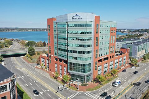 Aerial view of the InterMed building in Portland, Maine